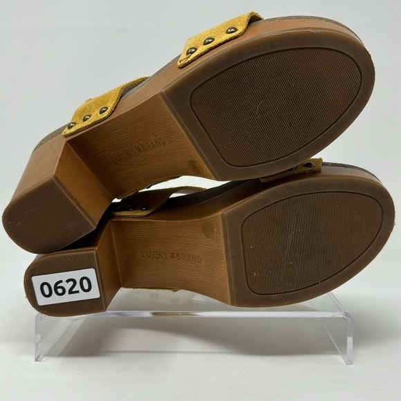 Brand New! Lucky 🍀 Brand Yellow Leather Heeled Sandals SIZE 8.5M/39 - Picture 6 of 13